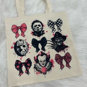 Horror Character Canvas Tote Bag with Bows